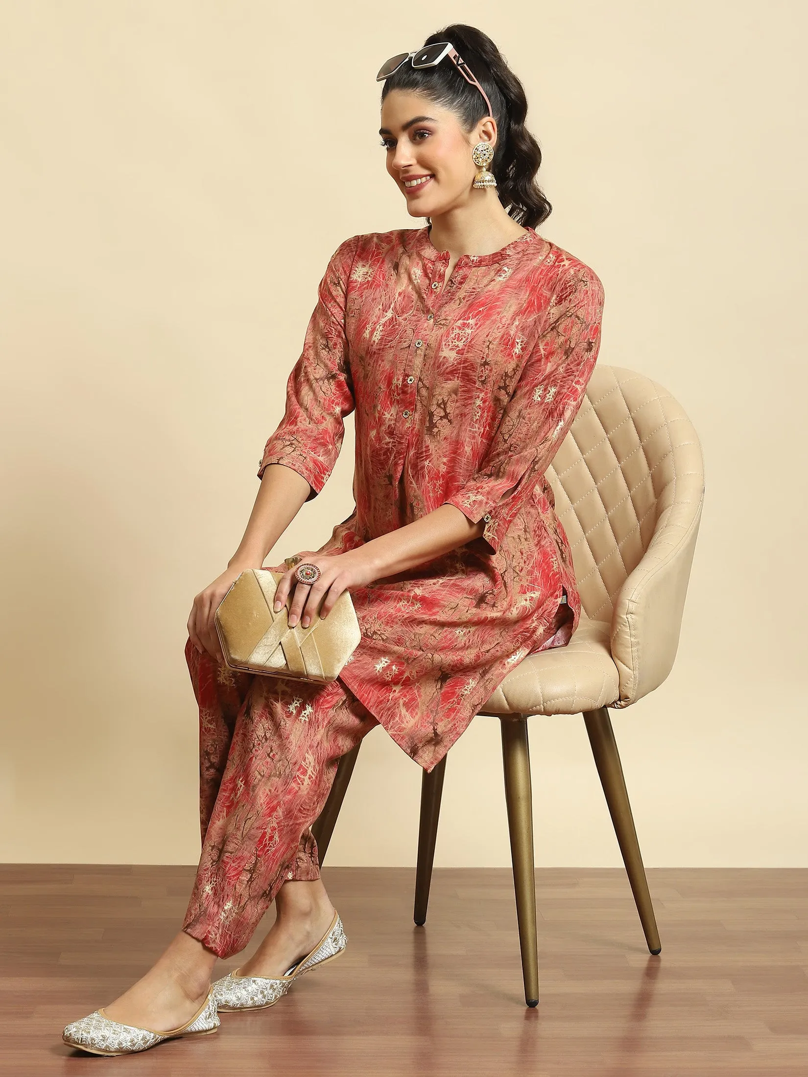 Women Red Abstract Print Co-Ord Set