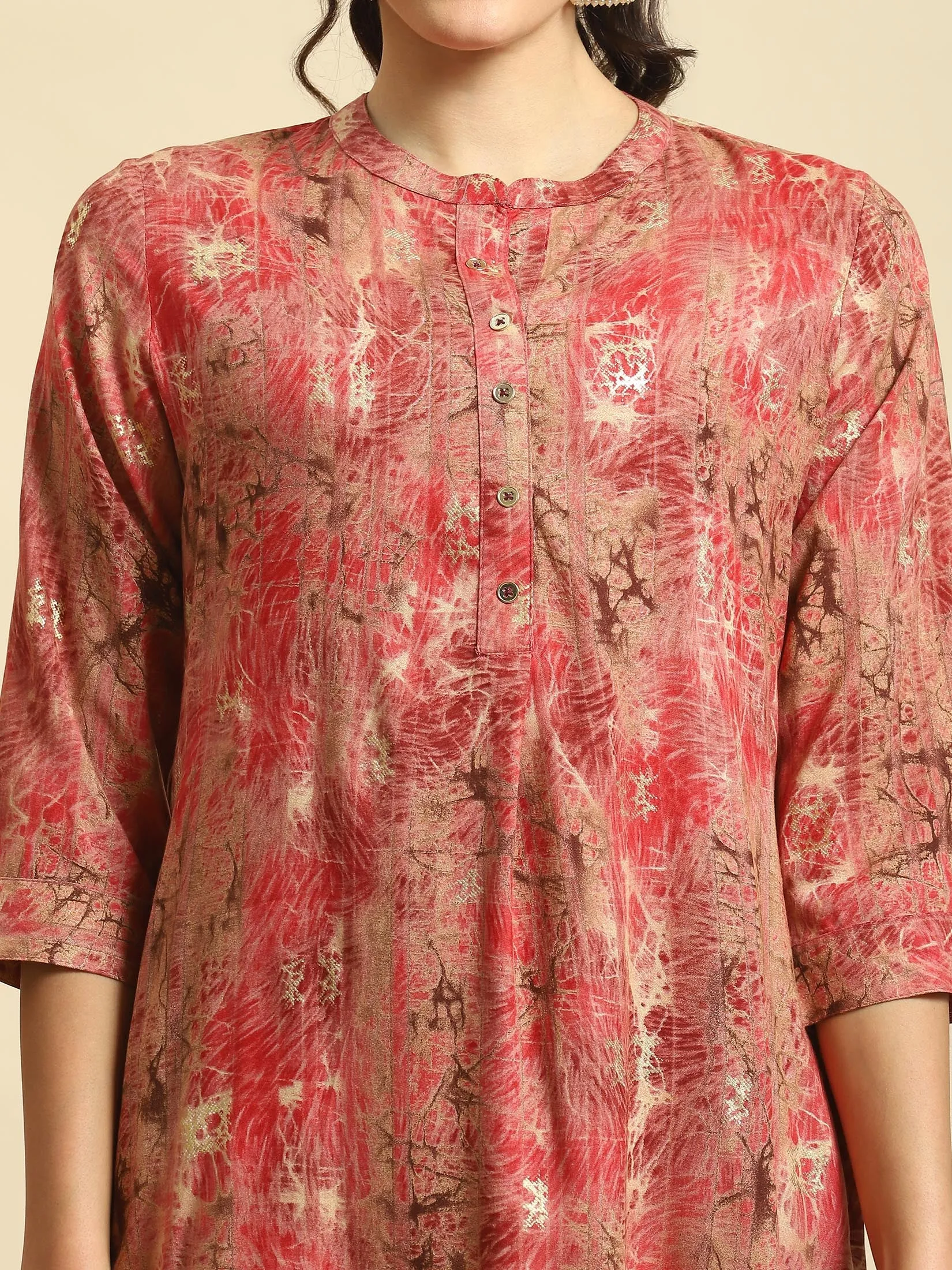 Women Red Abstract Print Co-Ord Set