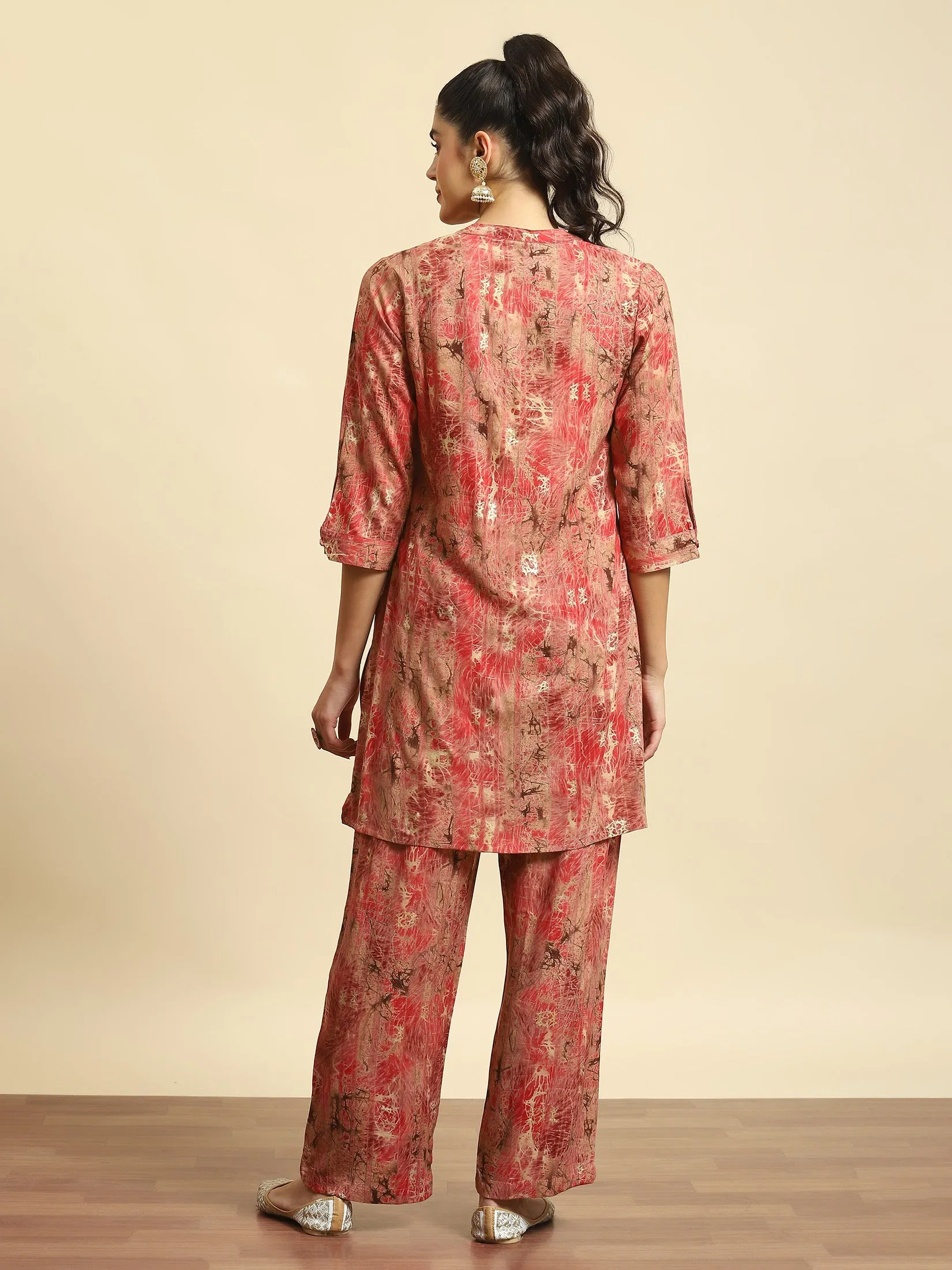 Women Red Abstract Print Co-Ord Set