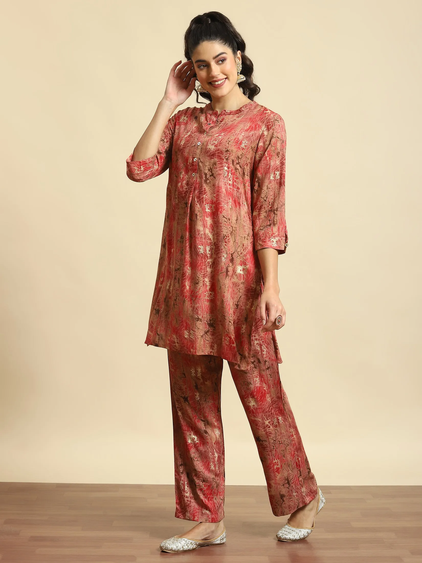 Women Red Abstract Print Co-Ord Set